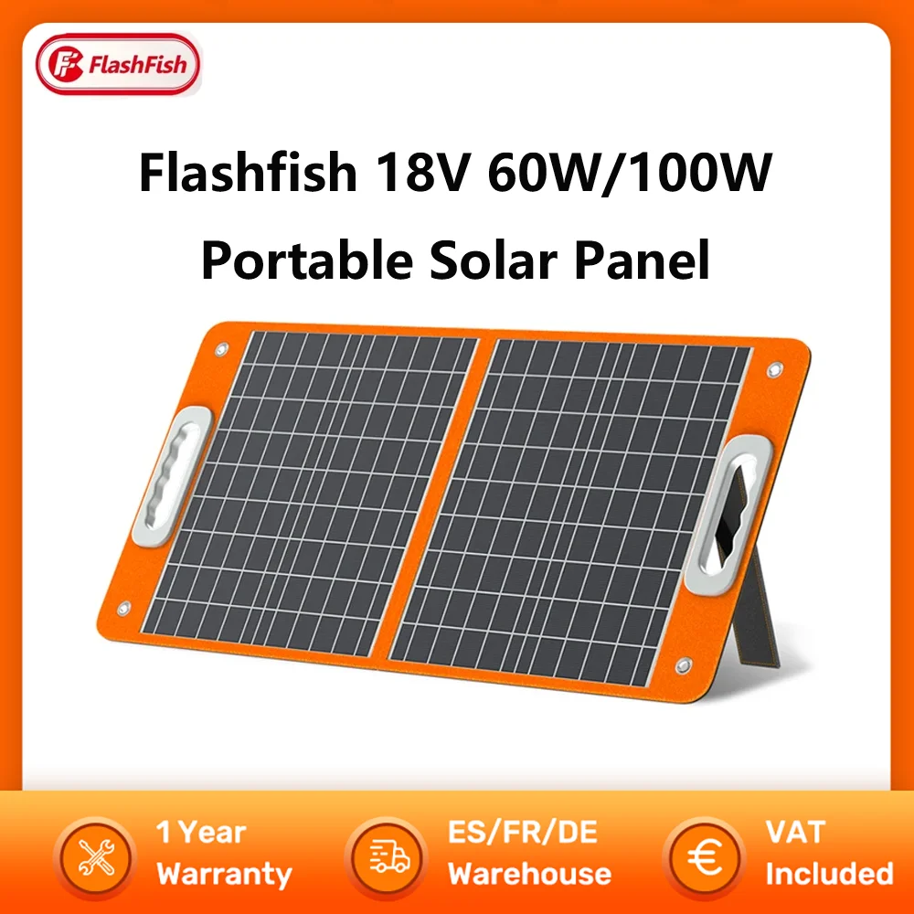 FF Flashfish 18V 60W 100W Portable Solar Panel Foldable Solar Charger with DC Output USB-C QC3.0 for Phones Tablets Camping Trip