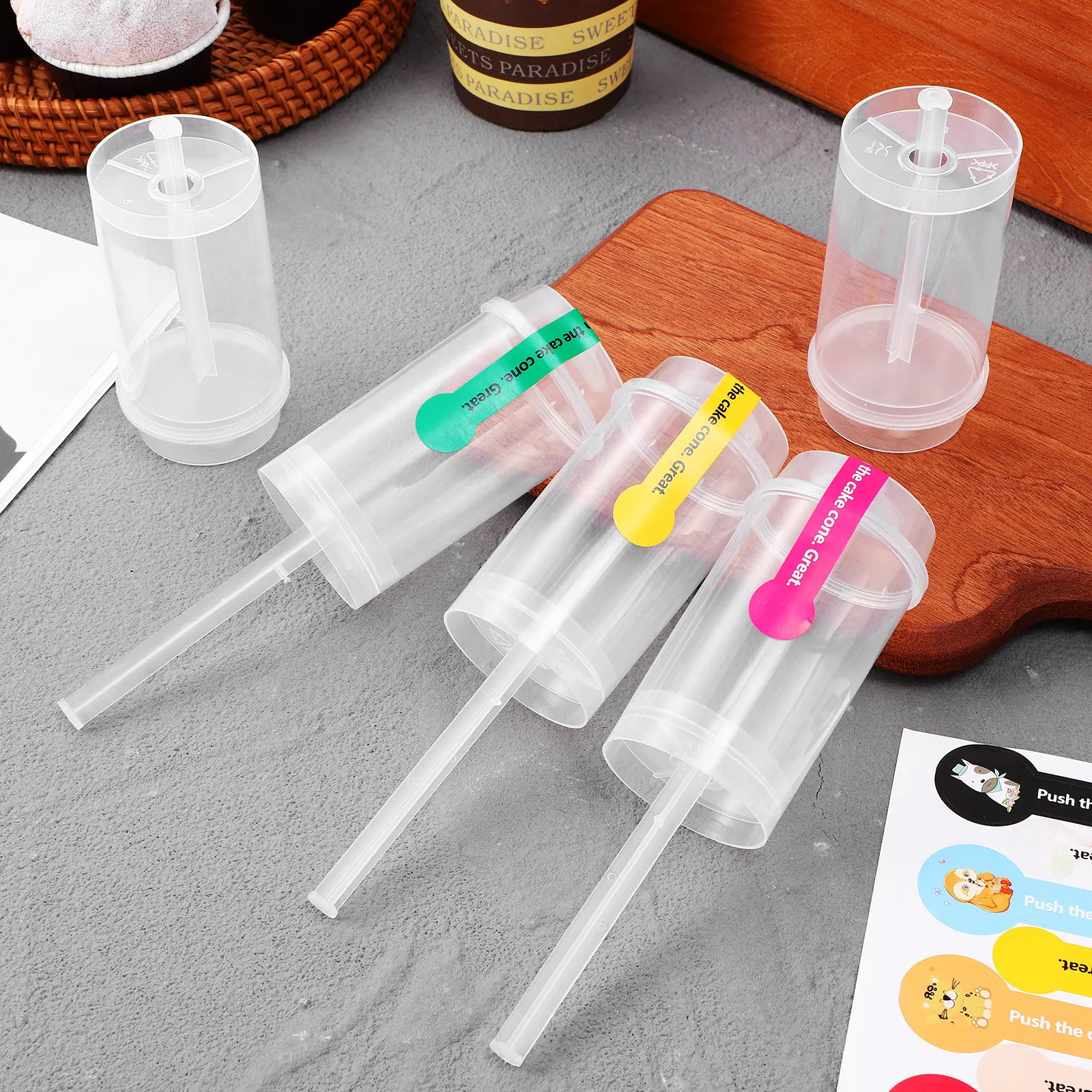30 Pcs Cake Cone Pop Maker Stickers Transparent Food Grade Material Reusable Bulk Push Pops Containers Party Birthday view 5