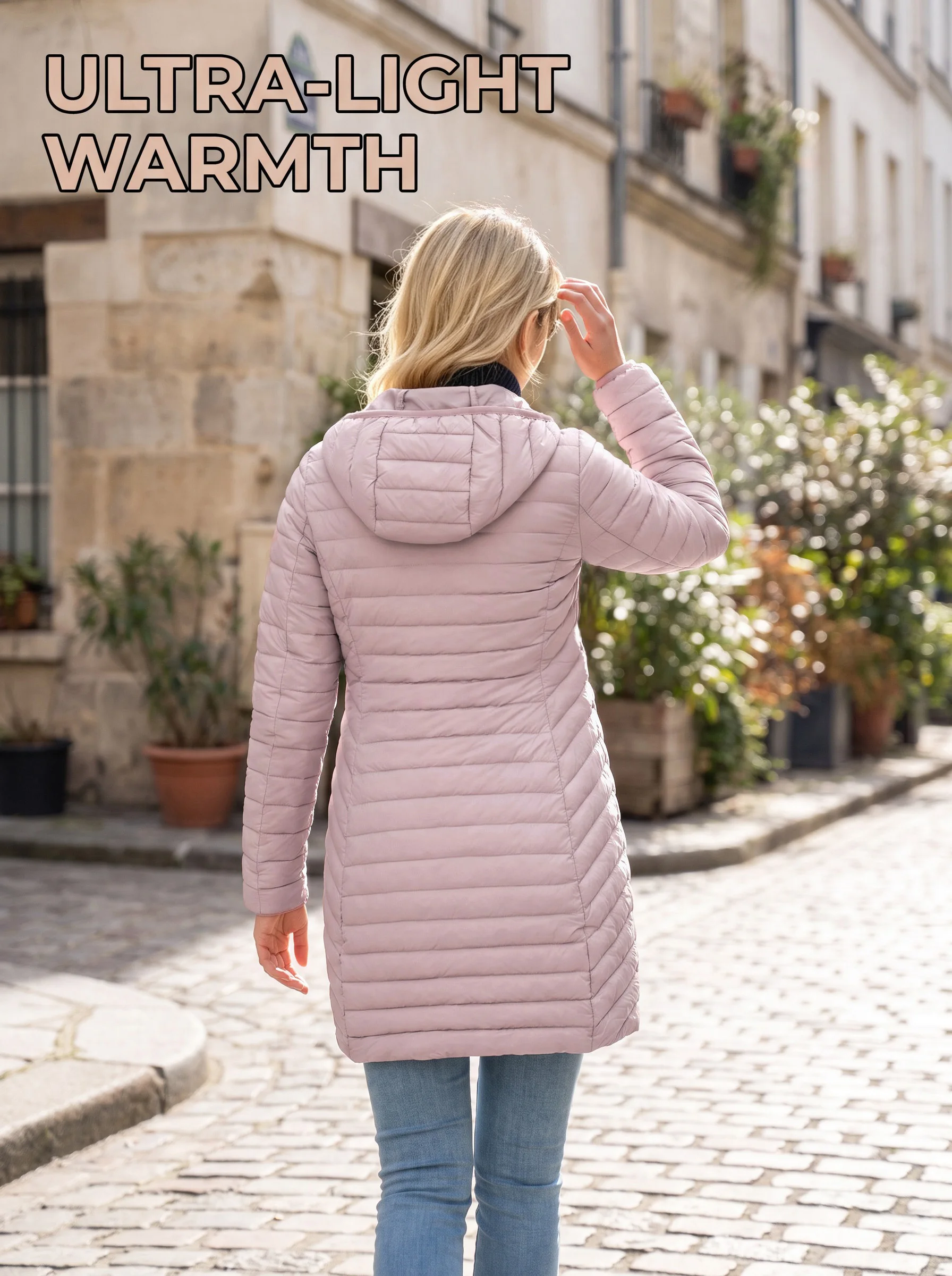 Ultralight Packable Puffer Coat for Women Long Warm Loose Solid Outwear with Detachable Hood