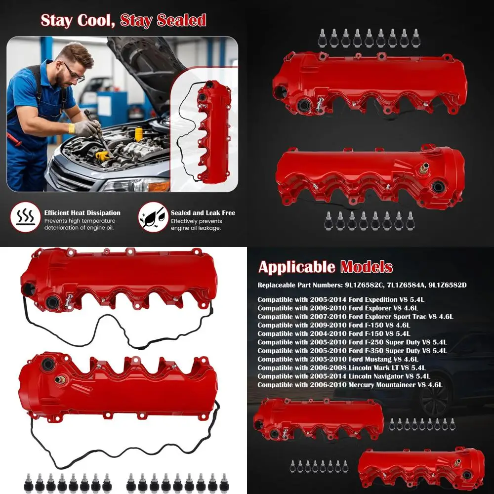 

9L1Z6582C 2 шт. красные алюминиевые крышки клапанов с комплектом прокладок, замена для Ford F-150 F-250 F-350 Explorer Expedition Mustang 2005-20