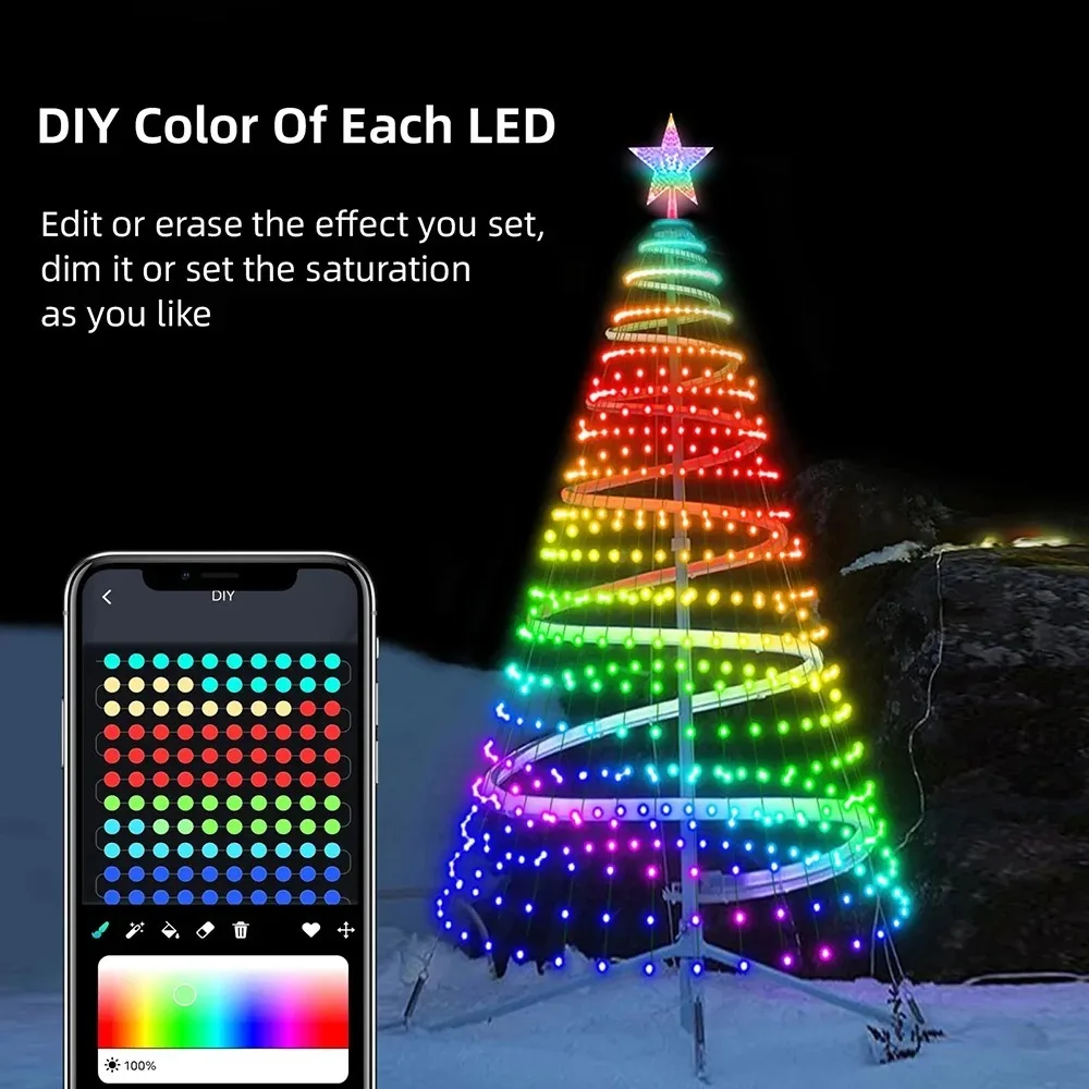 7FT Smart Christmas Tree Lights RGBIC LED Fairy Lights APP Control DIY Pattern Timer Music Sync for Christmas Tree Decoration