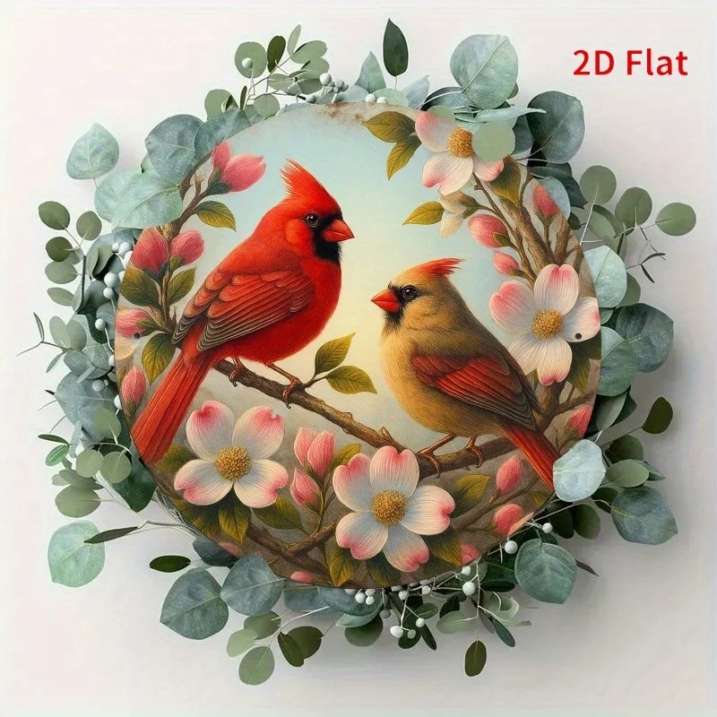 2D Flat Printing, 1pc, Cardinal Flowers Round Metal Sign, Wall Home Room Farmhouse Home Street, Shop, Garage, Farm, Garden Decor