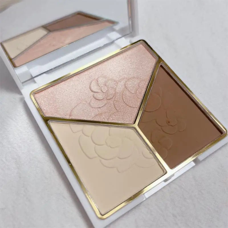 Blush Highlighter Natural Cheek Tint Blush Pearly Glitter Highlight Face Makeup 3 In 1 Makeup Palette Face Contour Shadow