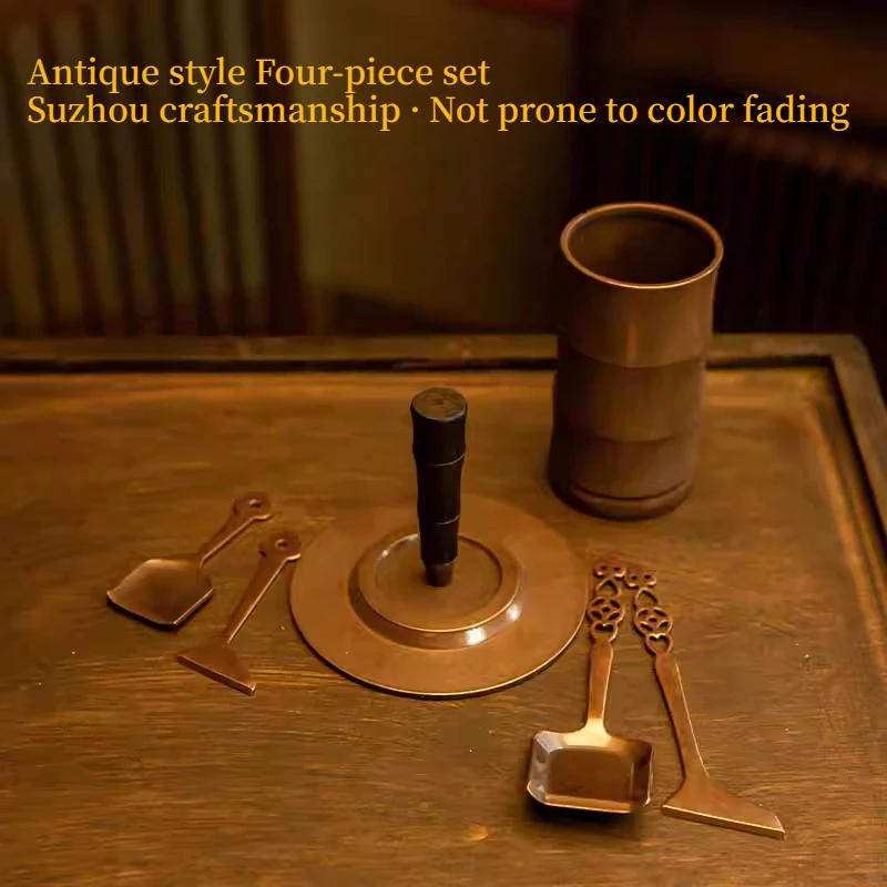 Purple-copper Engraving Tools Extended Spatula Spoons Ash Pressing Incense Ceremony Tools Bottles Storage Household Temples
