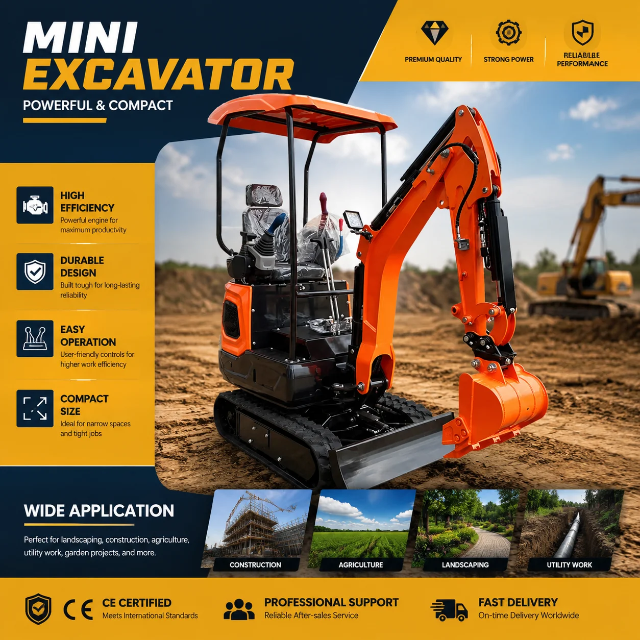 

Custom CE Euro 5 1.2Ton Mini Excavator Machine for Vineyard Orchard and Landscaping Contractors