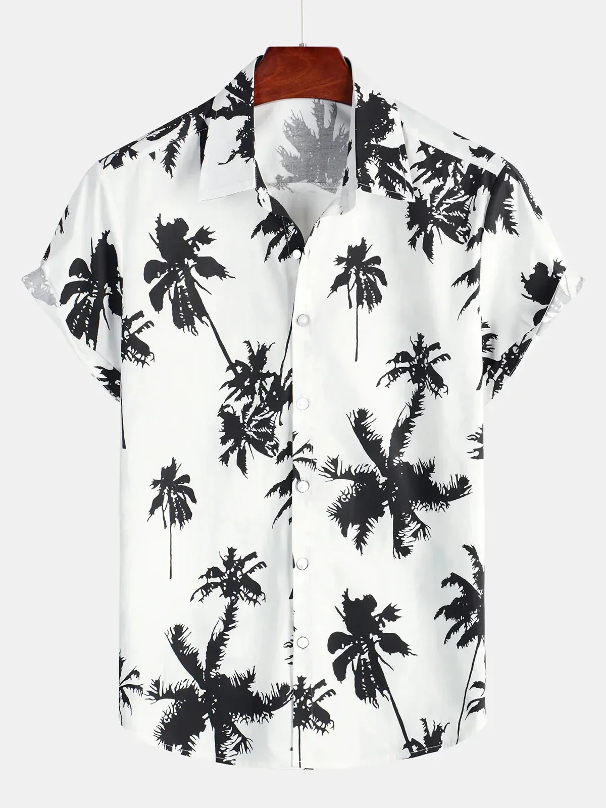 New Men's Light Color Peach Blossom Blue and White 3D Printed Shirt Vacation Hawaii Beach Lapel Short Sleeve Breathable Top