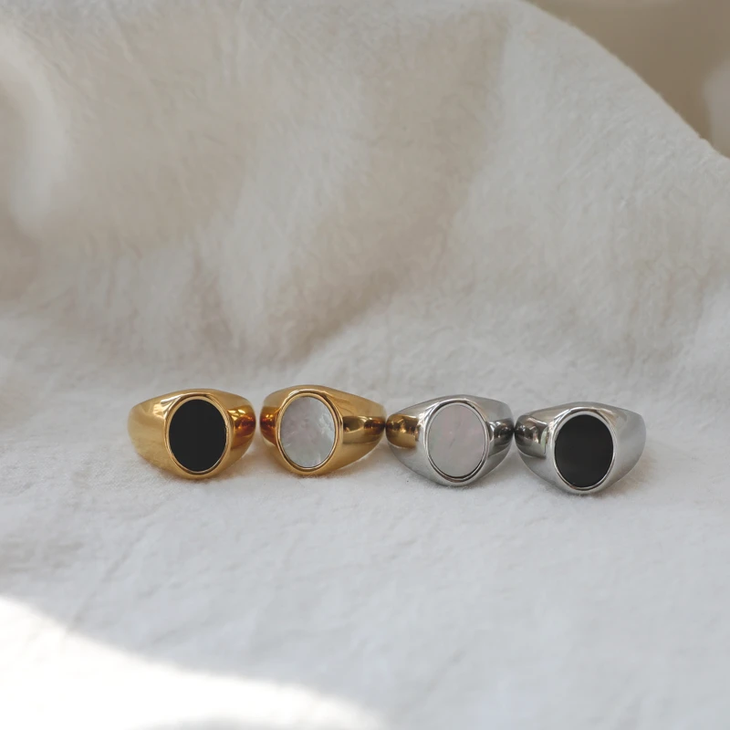 Joolim Jewelry High End PVD Wholesale Tarnish Free Elegant Fashion Oval Shell Stainless Steel Ring for Women