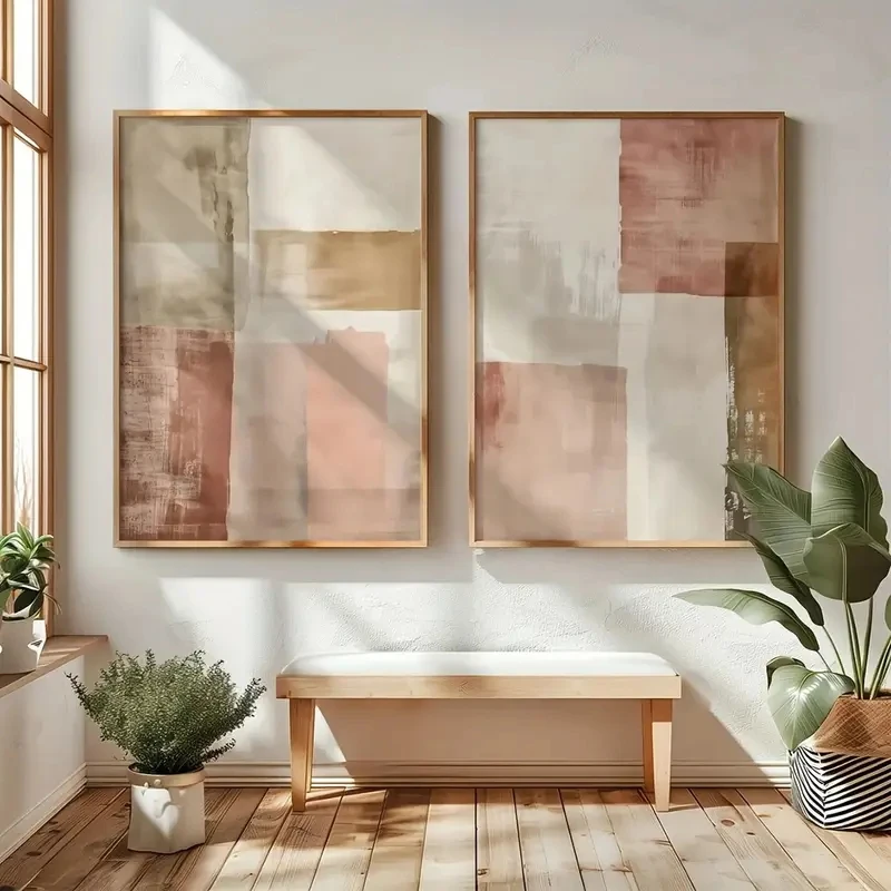 

2pcs/Set Japanese Abstract Style Pink Off-white Canvas Printing Modern Home Bedroom Living Room Apartment Texture Canvas Design