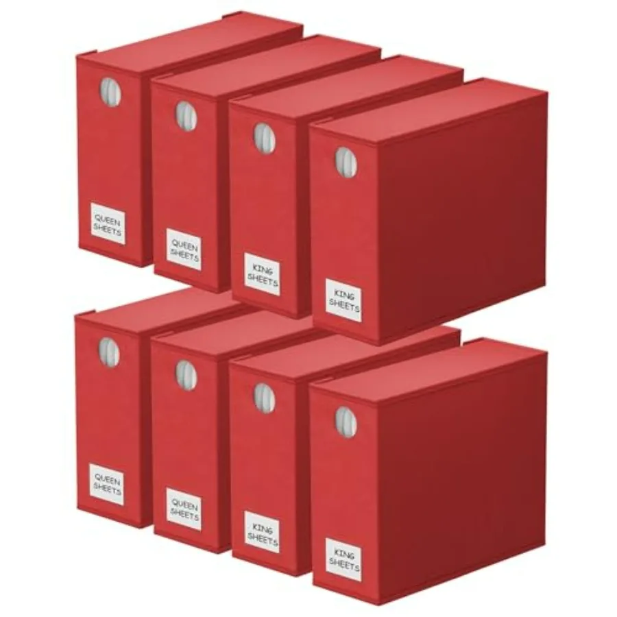 

Набор из 8 складных органайзеров для постельного белья с окном, для хранения в шкафу, для простыней размера Queen и King, красные, 8 штук