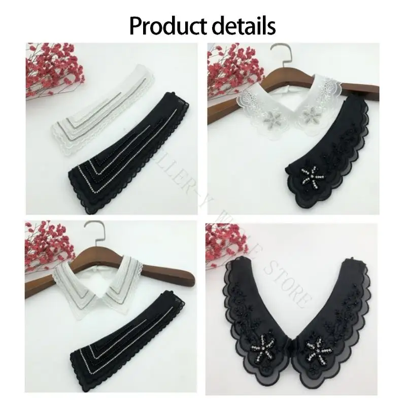 R7UF Elegant False Collar Jeweled Lace Detachable Falase Collar Luxurious Shawl for Women Fashion Stitching