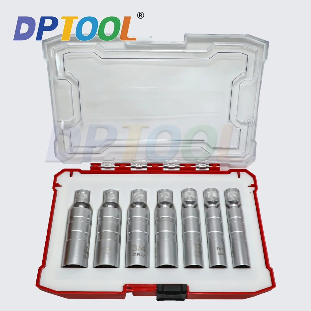 

7 шт., 12 пт, магнитная тонкостенная розетка для свечей зажигания, универсальный шарнир, 3/8 дюйма, набор инструментов для снятия поворотной головки с приводом