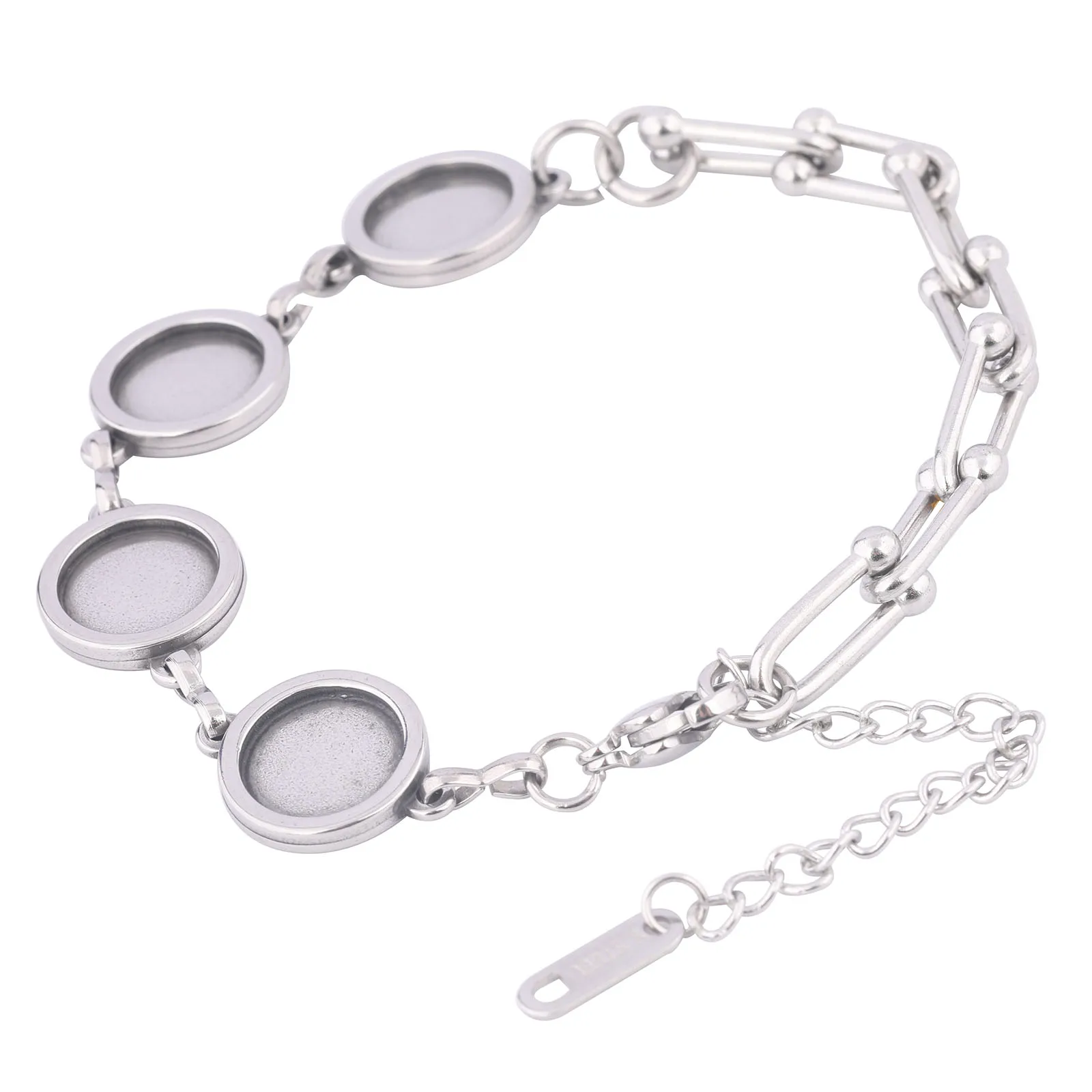 

2pcs Stainless Steel Curb Chain Bracelet Base Blanks Fit 10mm Round Cabochon Bracelets Bezel Setting Trays Diy Jewelry Making