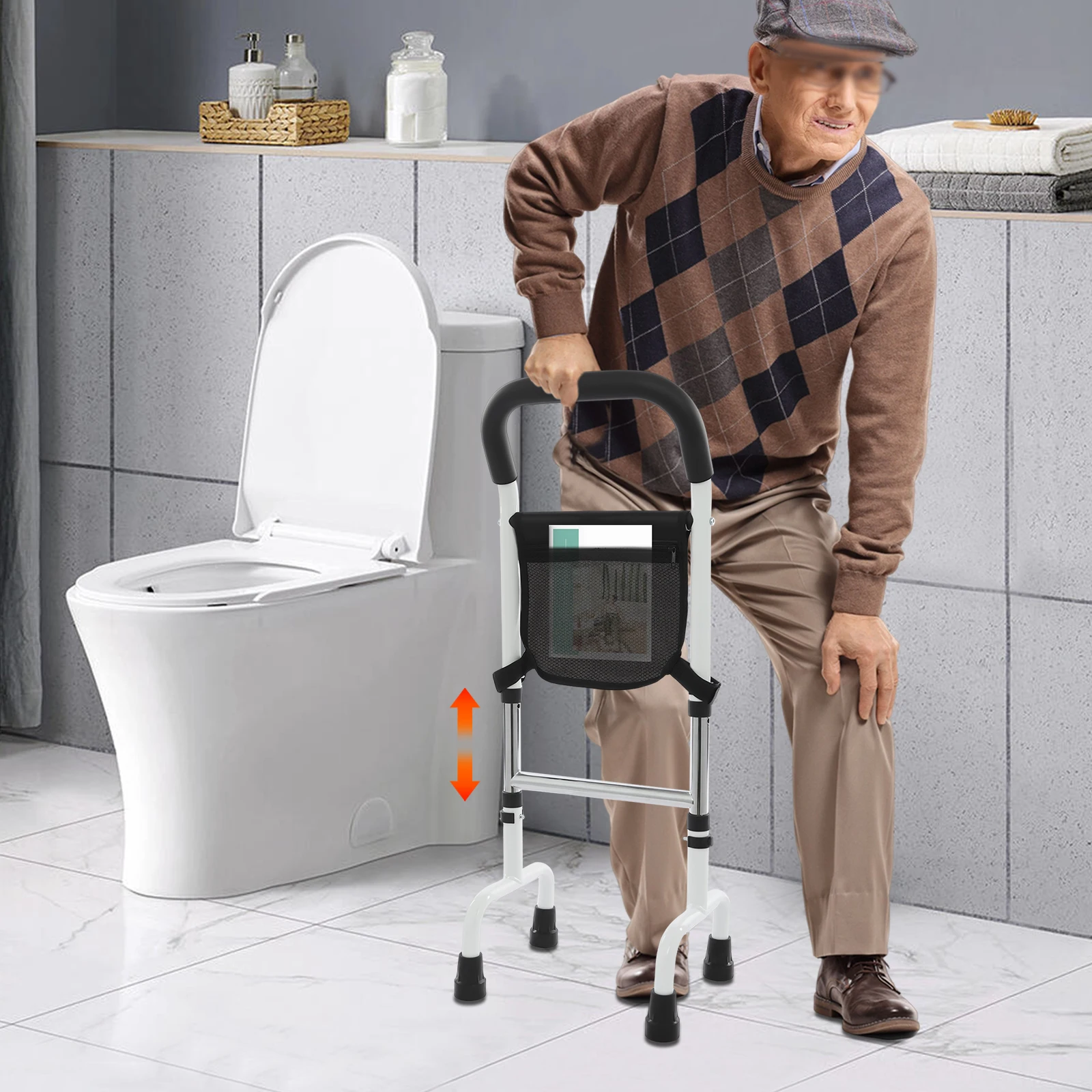 YIYIBYUS Elderly Stand Up Assistance Armrest Device Height Adjustable Bedside Getting Up Assist Handrail Crutches Walker Armrest