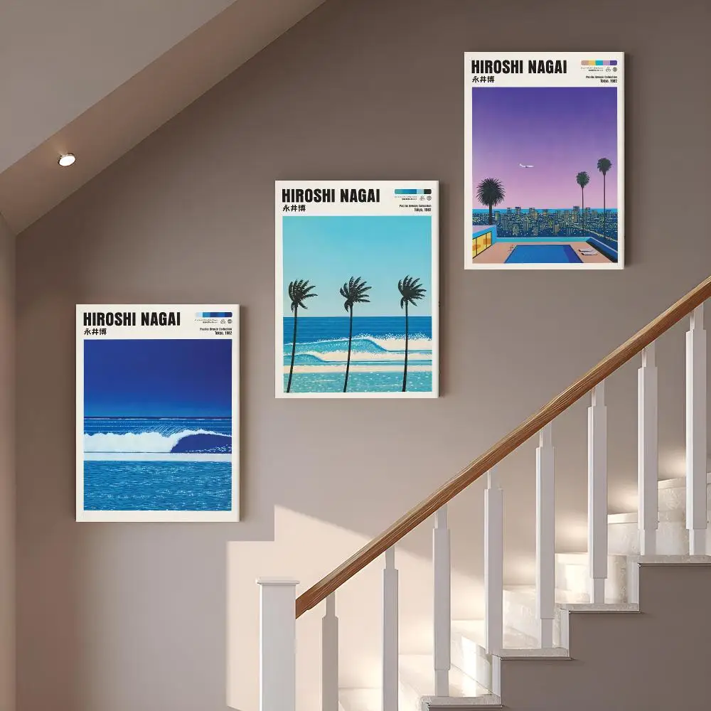 H-Hiroshi Nagai Palm Coast Breeze Framed Wall Painting Vintage Framed Wall Art Poster Canvas Elegant Home Decor Painting