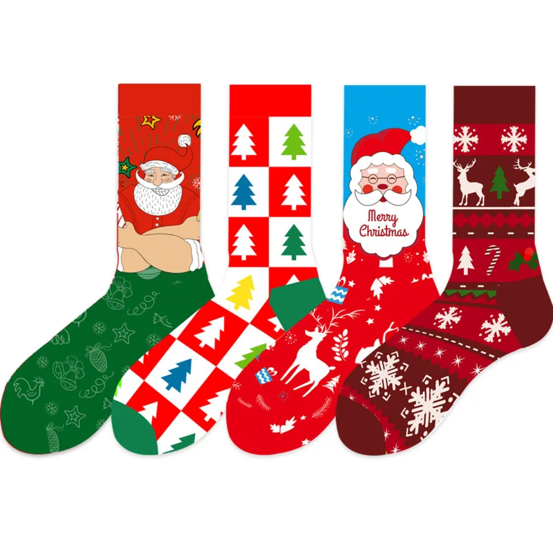 Chaussettes de noël amusantes, motif arbre, père noël, flocon de neige, rayures colorées, élan, neige, Tube en coton, cadeau Simple et joyeux, nouveauté 2022