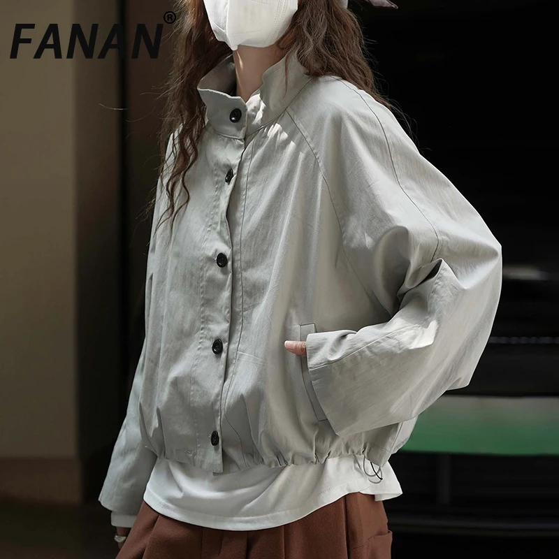 

FANAN однотонные минималистичные куртки для женщин с воротником-стойкой, однобортные офисные женские пальто с завязками на талии, новинка осени 2023 г.