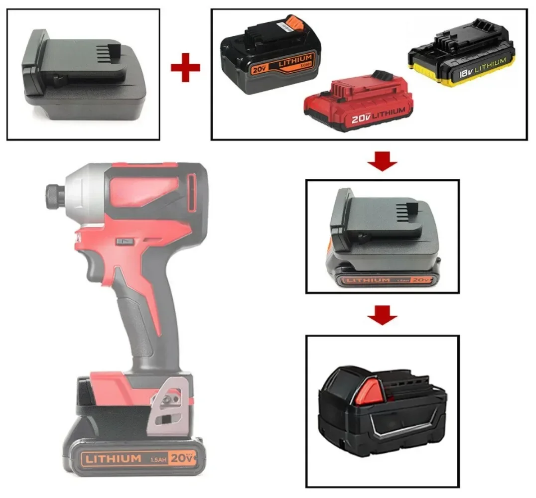 Conversor Adaptador de Bateria para Black & Decker Cabo Porter Bateria Li-ion Converter para Milwaukee Broca Ferramenta Elétrica 18v 20v