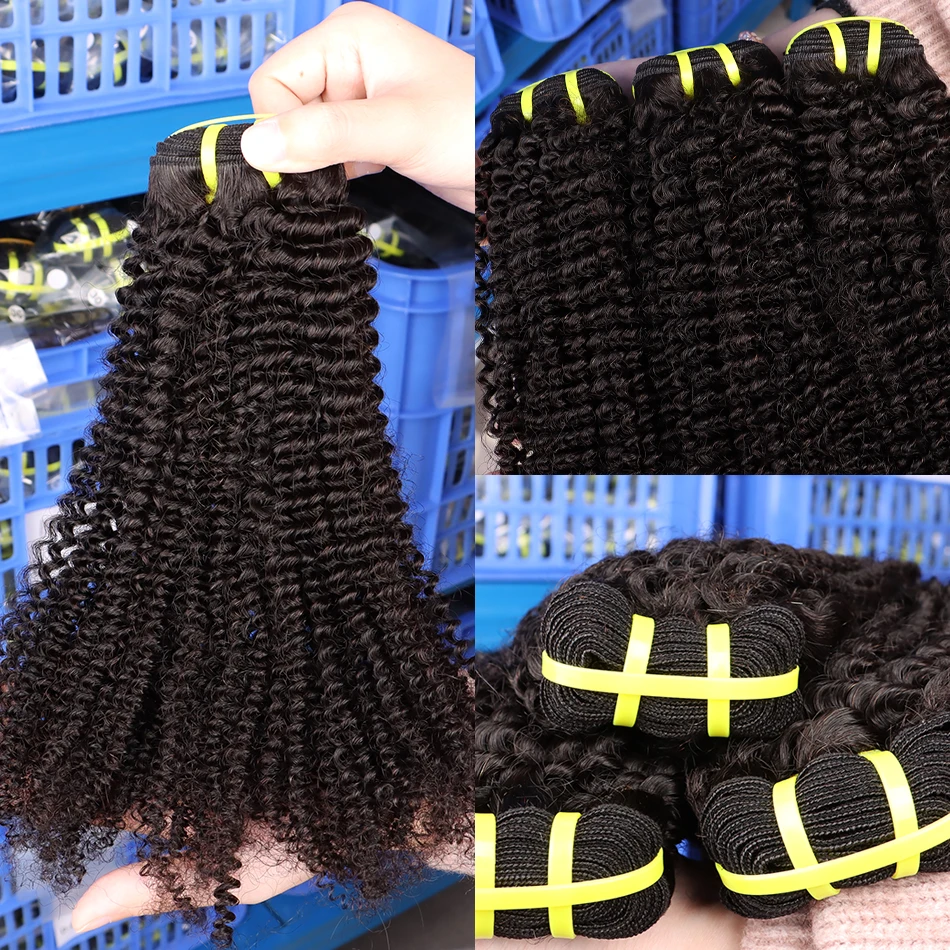 Yiwigs 10A Grade Kinky Curly 100% Thick Sew In Human Hair Bundles 10-30 inches Black 3 Bundle Deals Raw Hair Weave Extensions