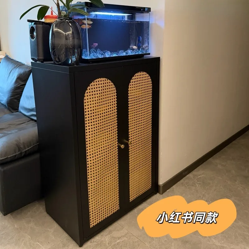 Iron Sideboard Storage Cabinet, Glass Door Multi-Functional High Leg Balcony Cabinet for Home