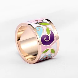 Fashion Rings For Women Small Adorn Enamel Jewelry Boho Cloisonne Handicrafts Ethnic Wind Stainless Steel Wholesale
