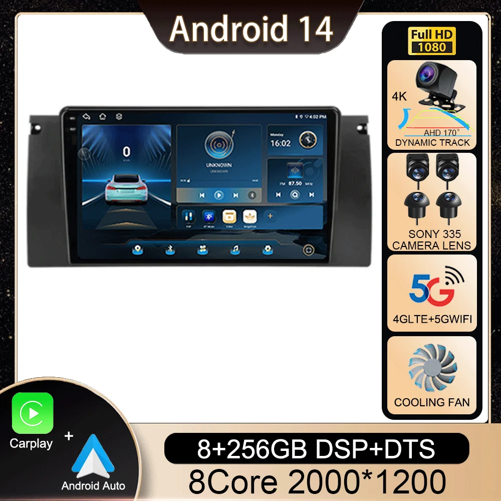 

Android 14 Wireless CarPlay Auto Car Radio for BMW 5 E39 1995-2006 E53 X5 M5 4G+WIFI Multimedia Player GPS 2din Autoradio Stereo