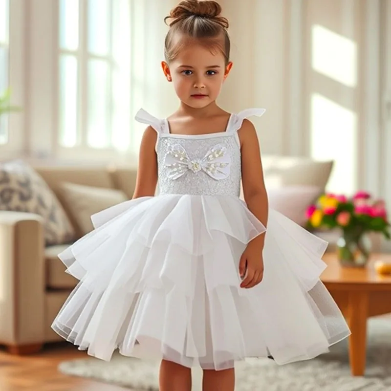 

Mermaid Girl Princess Dresses Shell Pearl Sequin Children Dress Sling Flying Sleeves Sweet Kids Girls Clothes For Themed Party