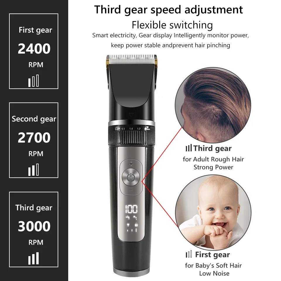 Tagliacapelli elettrico tagliacapelli per uomo tagliacapelli Cordless Display USB ricaricabile Wet Dry Hair Cutting Machine