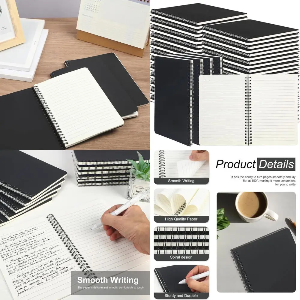

Блокноты формата А5, черные спиральные, 8,3x5,5, 60 листов/120 страниц, журналы в твердом переплете для офиса и школы