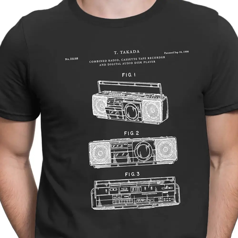 Boom Box Patent T Shirt Retro Boombox Radio Tech Dj Pt512