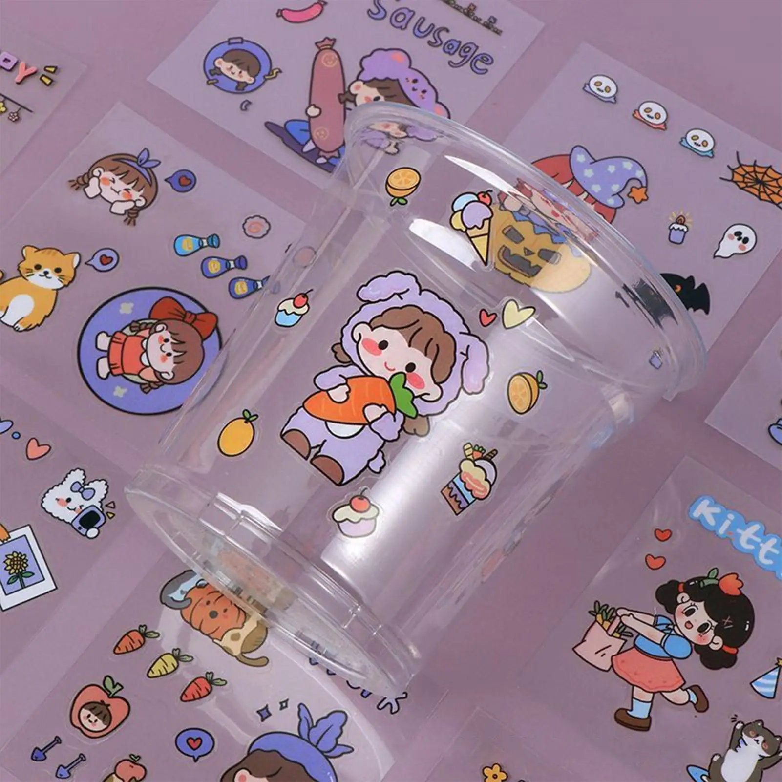 100pcs Cute Cartoon Girl Sticker Unique Hand Scrapbook Fashion Girls Decal Waterproof Laptop Water Bottle Notebook Sticker