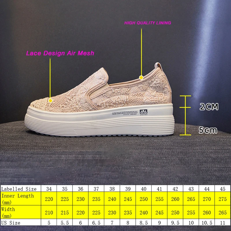 Fujin 7cm Lace Air Mesh Women Summer Shoes Slip on Fashion Sneakers Platform Shoes Wedge Heel Slipony for Female Breathable Shoe