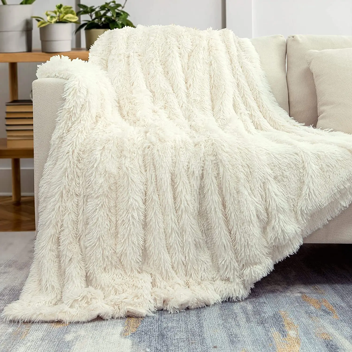 

Plush Blanket For Sofa Solid Color Fluffy Shag for Couch Decorative Faux Fur Fleece Bedspread Throw Blanket Christmas Gift