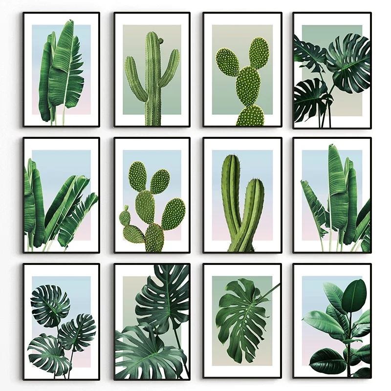 Abstract Bohemian Plant Cactus Wall Art Posters Boho Canvas Paintings Wall Art Pictures for Living Room Interior Home Decoration