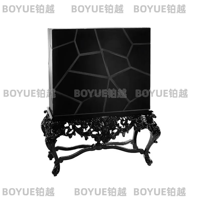 Retro Carved Solid Wood Wine Cabinet Luxury Living Room Storage Display Sideboard High End Villa Dining Furniture Creative
