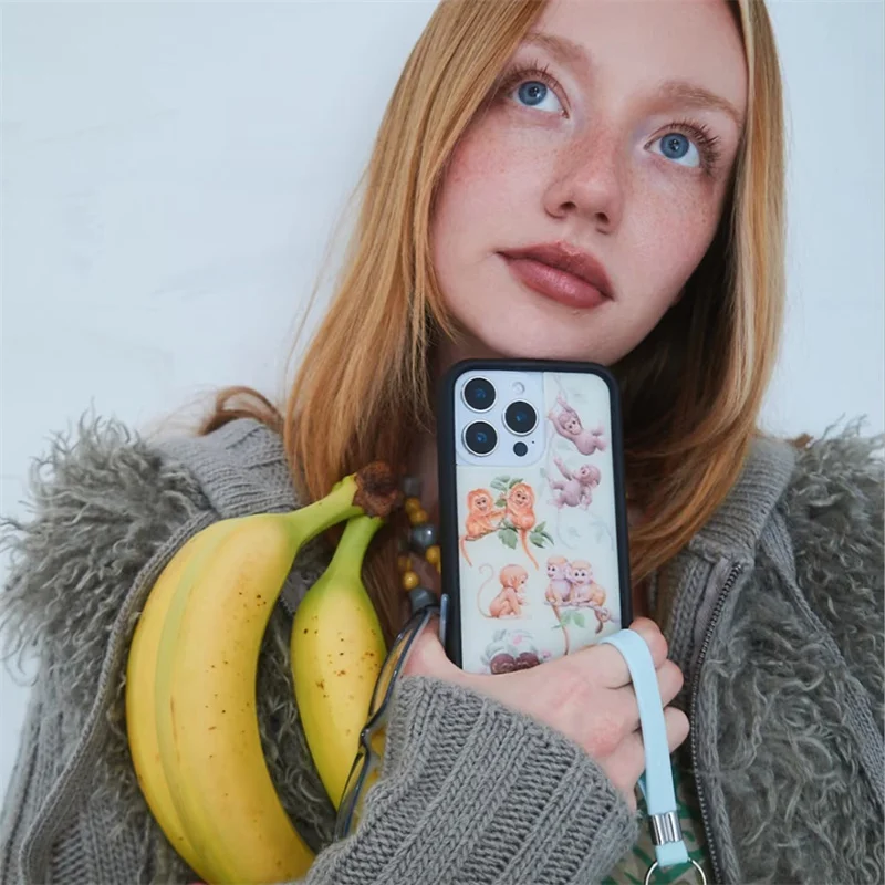 Flor selvagem ins macaco biz caso de telefone para iphone 17 16 15 14 13 12 pro max plus wf dos desenhos animados adorável animal tigre capa à prova de choque