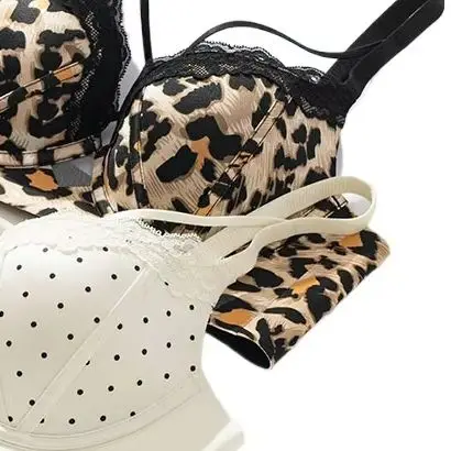 

KUCLUT Women's Push Up Bra Leopard Print & Polka Dot Lace Trim Comfortable Soft Breathable Sexy Lingerie for Daily Wear