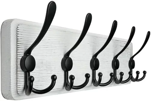 

Настенная вешалка WEBI 16 дюймов | 5 тройных крючков | Черно-белая деревянная вешалка для пальто и курток | Стиль фермерского дома