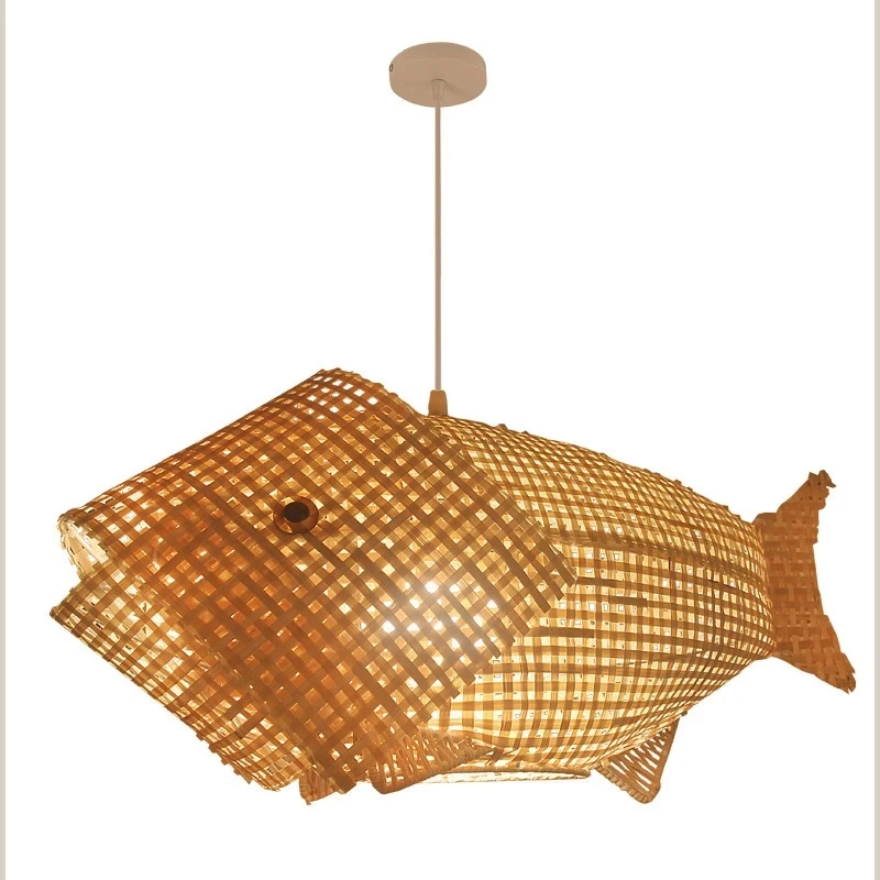 Modern Bamboo Fish Lamp Bamboo Shed Wooden Candlestick Foyer Garden Restaurant And Living Room Lighting Chandelier