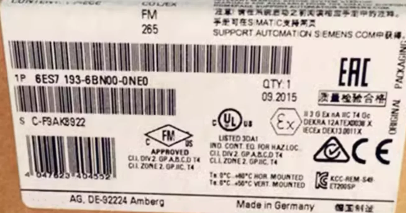 

Новый и оригинальный 6ES7193-6AS00-0AA0