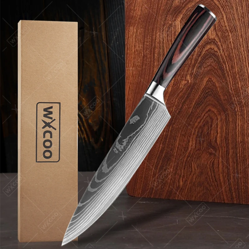 Kitchen Chef Knife Stainless Filleting Knives Santoku Meat Cleaver Knife with Laser Damascus Pattern Household Cooking Tools