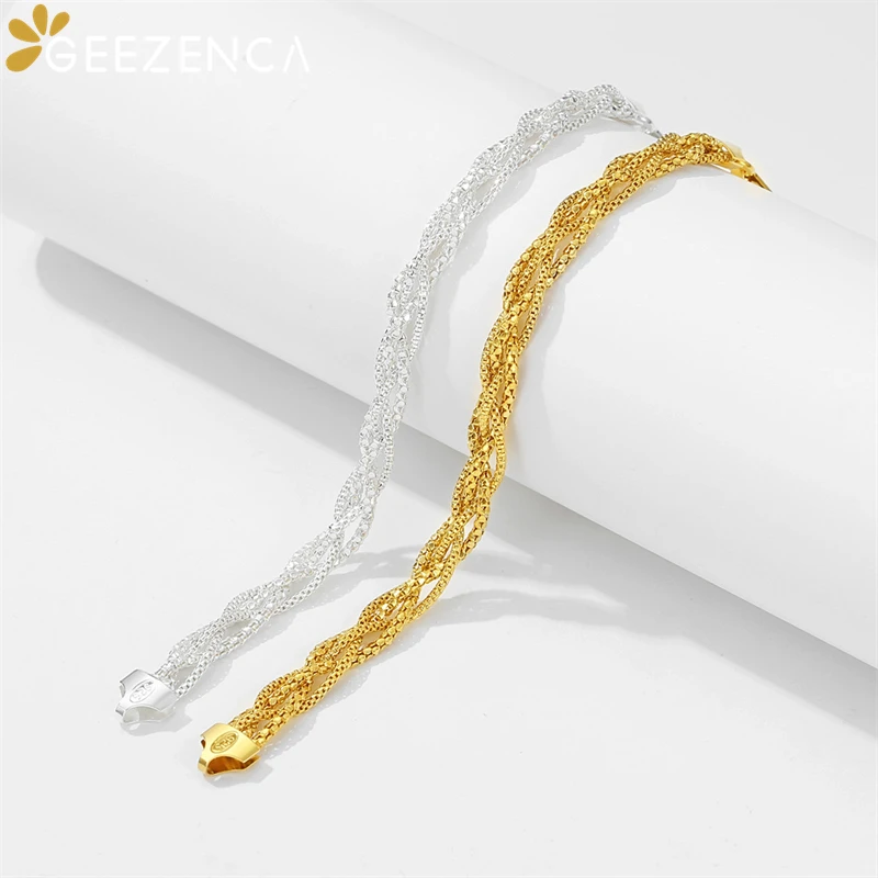 GEEZENCA Italian Sparkling S925 Silver Four Threads Woven Chain Stereoscopic Bracelet Women Chic Luxury Shiny Braided Bracelets