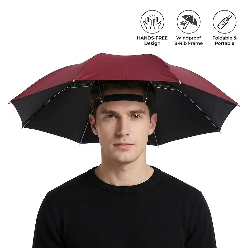 69cm Hands-Free Sun &Rain Umbrella Hat—Foldable & Portable Head-Mounted Umbrella for Gardening,Fishing,Outdoors (Rainbow Design)