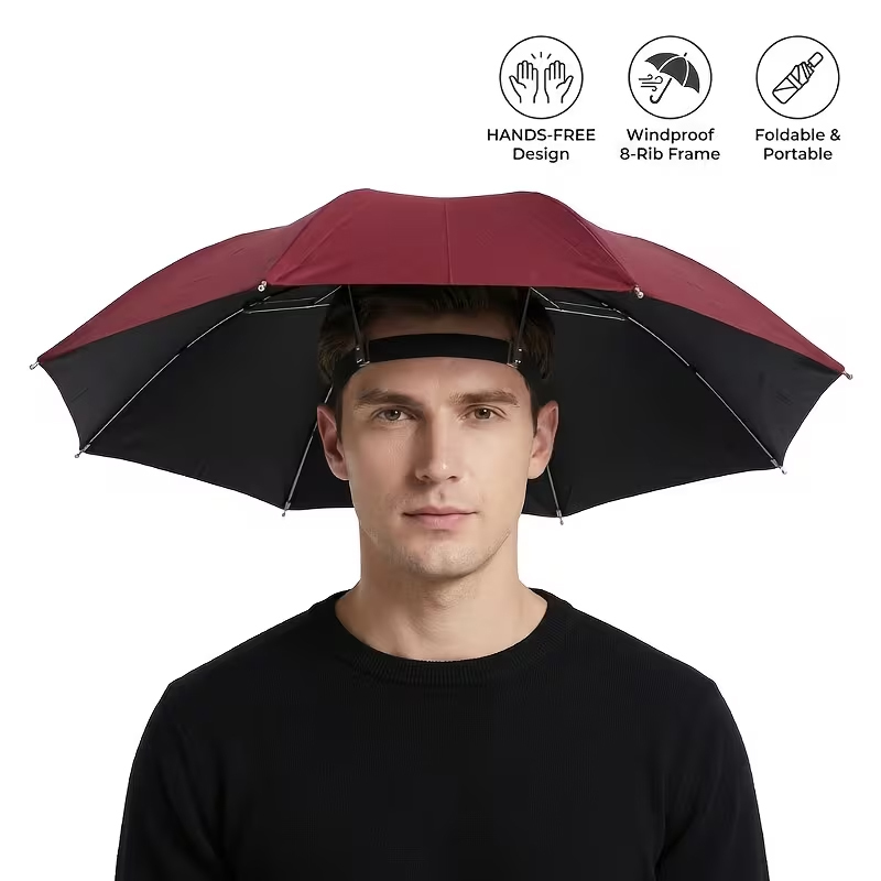  69cm Hands-Free Sun &Rain Umbrella Hat—Foldable & Portable Head-Mounted Umbrella for Gardening,Fishing,Outdoors (Rainbow Design)
