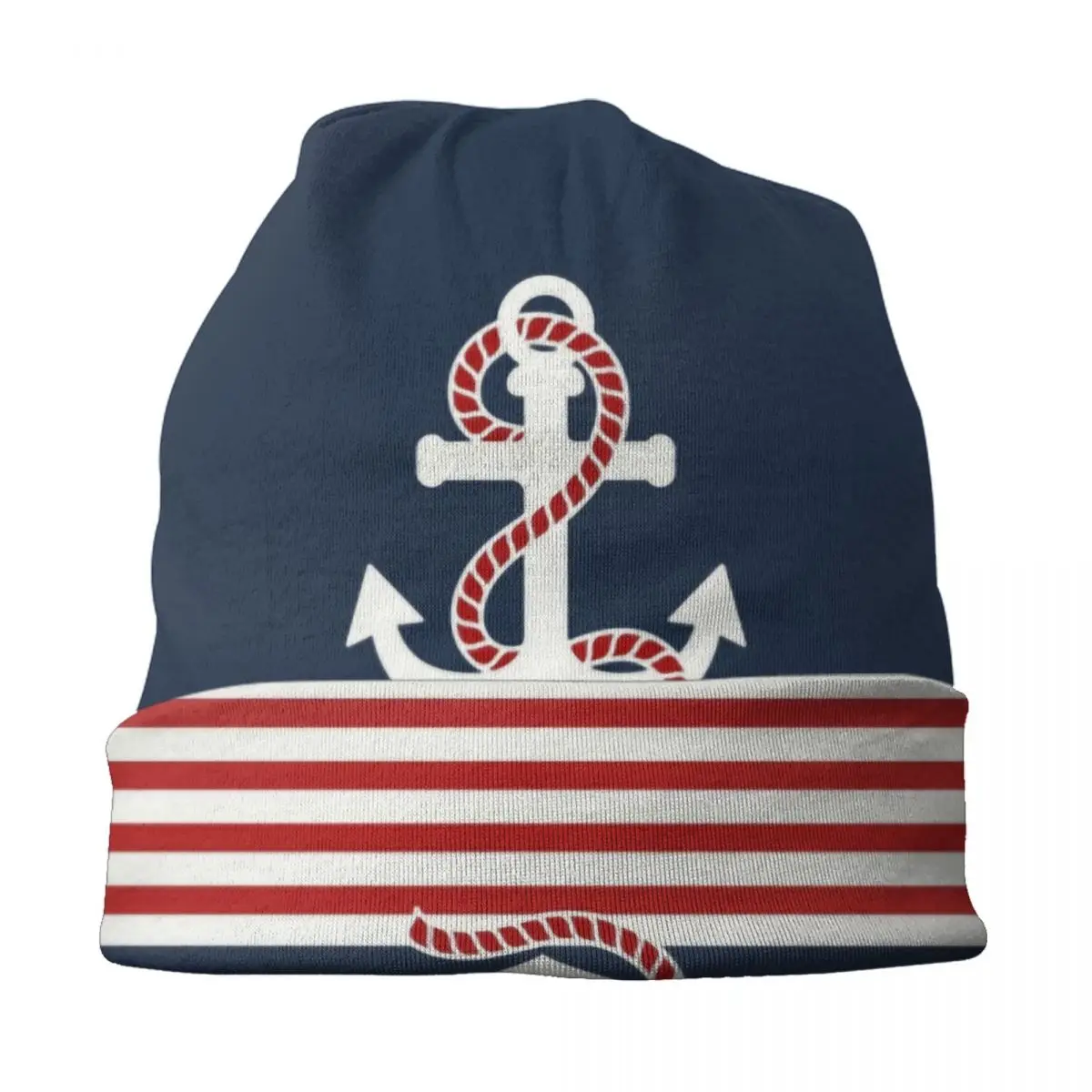 Navy Blue Stripes Nautical Anchor Boat Bonnet Hat Knitting Hat Men Women Fashion Unisex Adult Winter Warm Skullies Beanies Caps