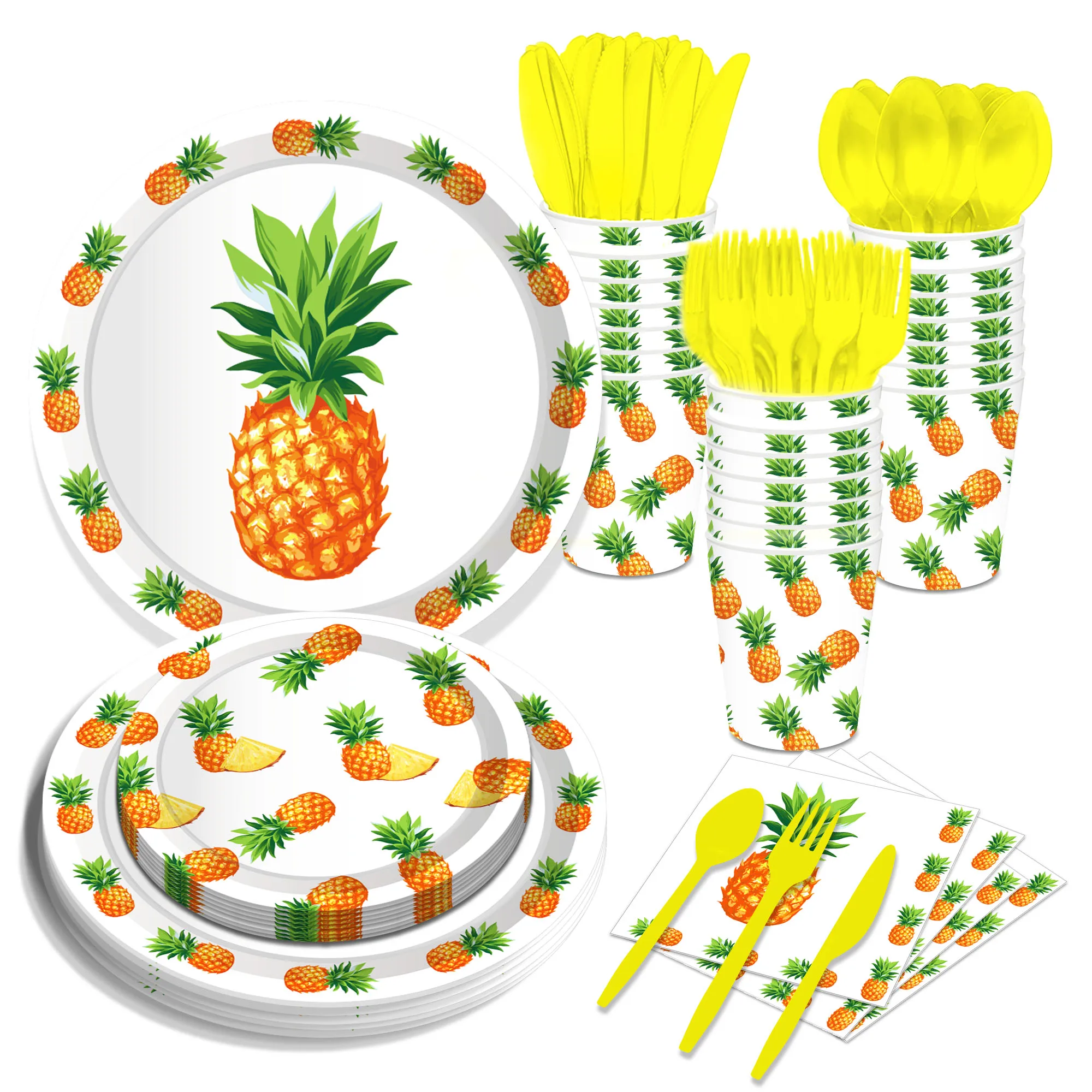 Estate hawaiana ananas foglia tema decorazione festa piatto di carta tovagliolo di carta Set di stoviglie forniture per feste di compleanno