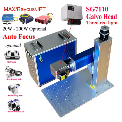 Autofocus SG7110 Galvo Fiber Laser Marking Machine Ezcad JPT MOPA M7 E2 60W 100W 200W Raycus 50W Metal Gold Silver Ring Engraver