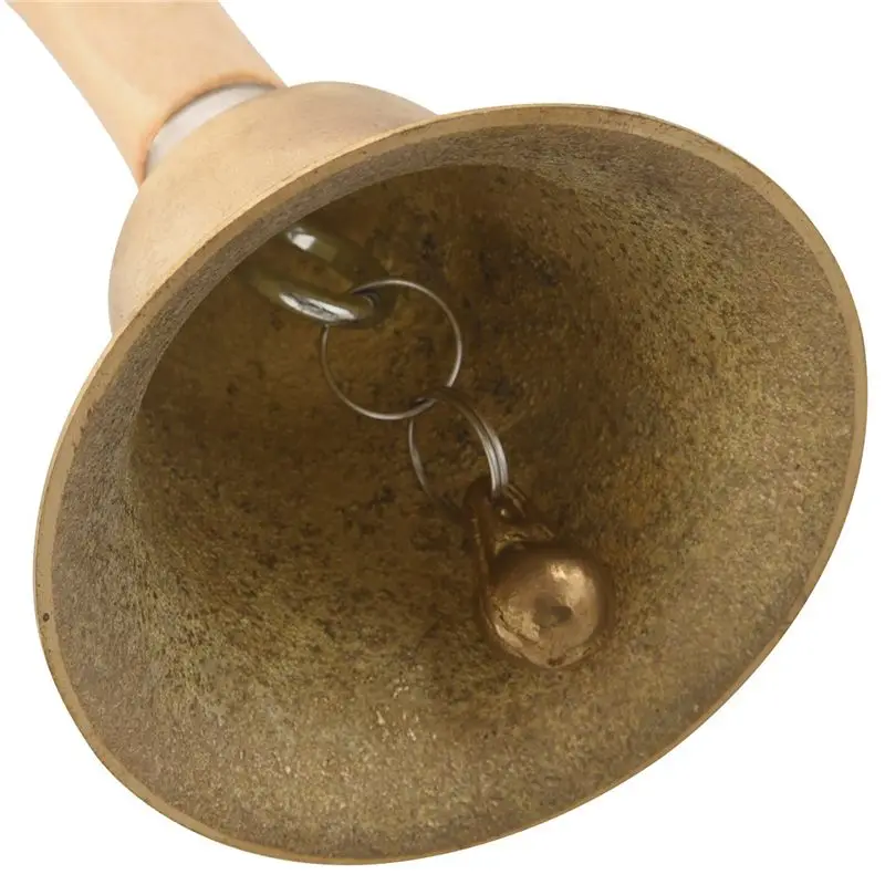 ABUE-2X Solid Brass Wooden Handle School Reception Dinner Wood Shop Hotel Hand Bell Gold