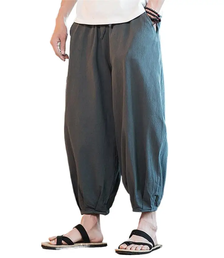 

2024 Summer men Ankle-Length Cotton Linen Pants plus size Casual Bloomers Trousers Loose Wide Leg Pants 5xl 6xl 7xl