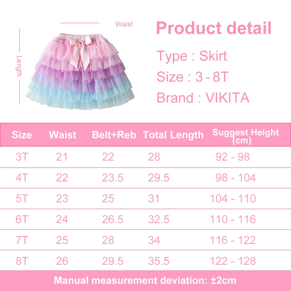 VIKITA Girls Tulle Tutu Skirts Kids Princess Layered Ball Gown Pettiskirt Ballet Dance Party Birthday Cake Sweet Mini Skirt