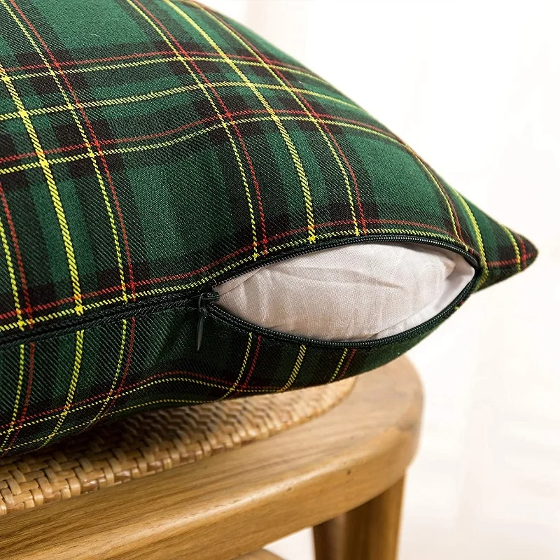 1/2 Stück weihnachtlicher karierter dekorativer Kissenbezug, schottischer Tartan-Kissenbezug für Bauernhaus, Heimdekoration, grün, rot, 30 x 50 cm – Detail 2